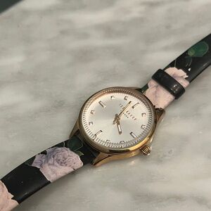 Ted Baker Black Floral Watch with Gold Trim